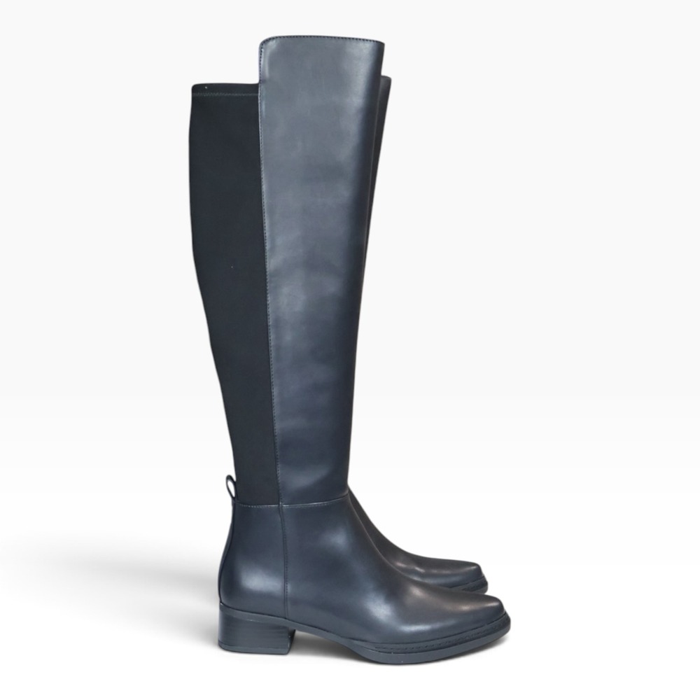 Black Faux Leather Knee High Boots Stretch Panel Zip Michael Kors Almond Lex 6.5